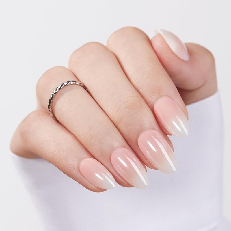 modelones Pink Ombre Press on Nails Almond, Valentine's Day Chrome Short Almond Fake Nails, Nail Kit with Nail Glue Adhesive Tabs Mini Nail File, Nails Press Ons 32Pcs16 Sizes, Women Girl Gift - Image 2